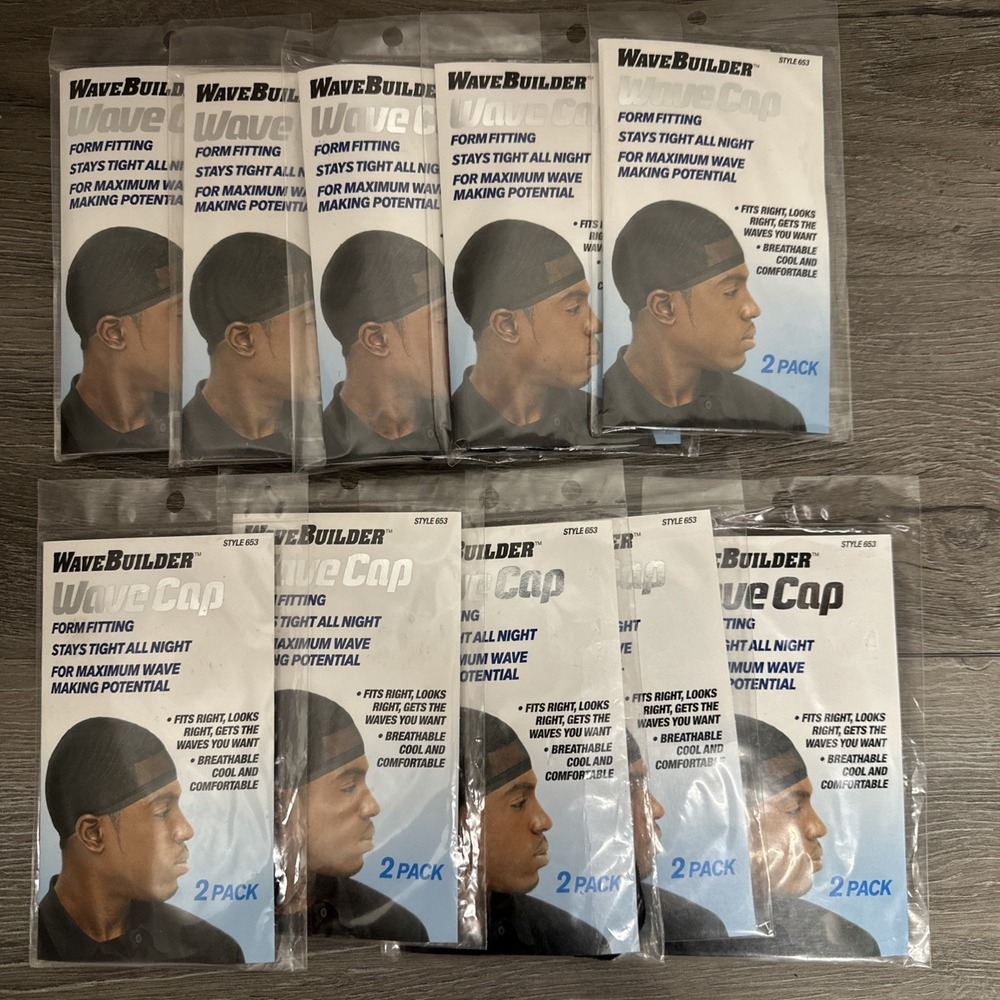 WaveBuilder Wave Cap Form Fitting 2‎ pack style 653 Lot Of 10 Made In The USA